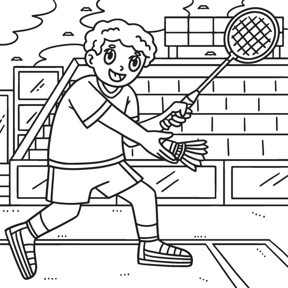 Badminton Player Serving Shuttlecock Coloring Page vector