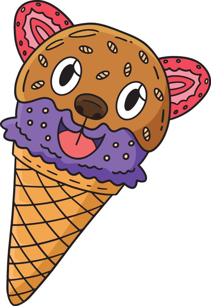 Ice Cream Bear Cartoon Colored Clipart vector
