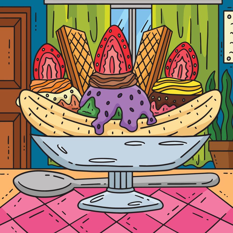 Ice Cream Banana Split Sundae Spoon Colored vector