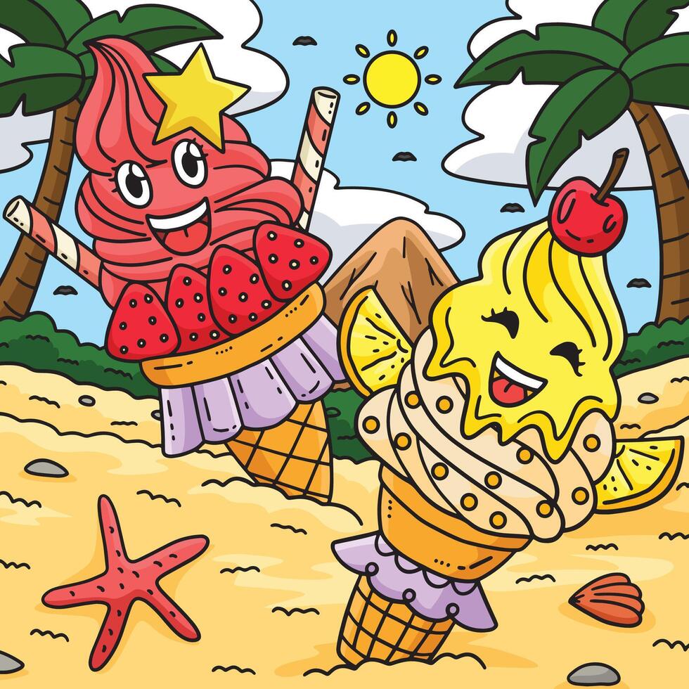 Ice Cream Two Soft Serve Colored Cartoon I vector