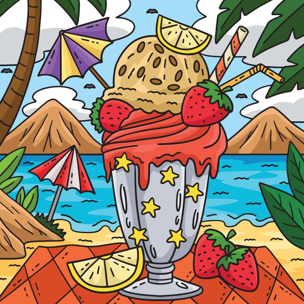 Ice Cream Shake Colored Cartoon Illustration vector