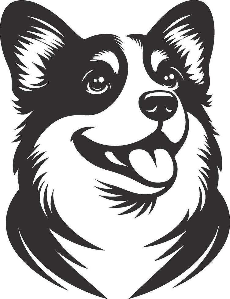 Pembroke Welsh Corgi dog breed black line illustration isolated on white background. vector