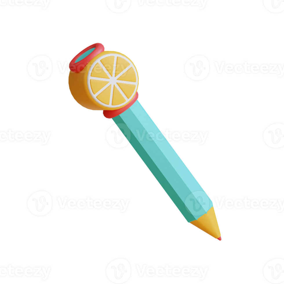 3D icon of a pencil with a lemon on top. Perfect for back to school projects. png