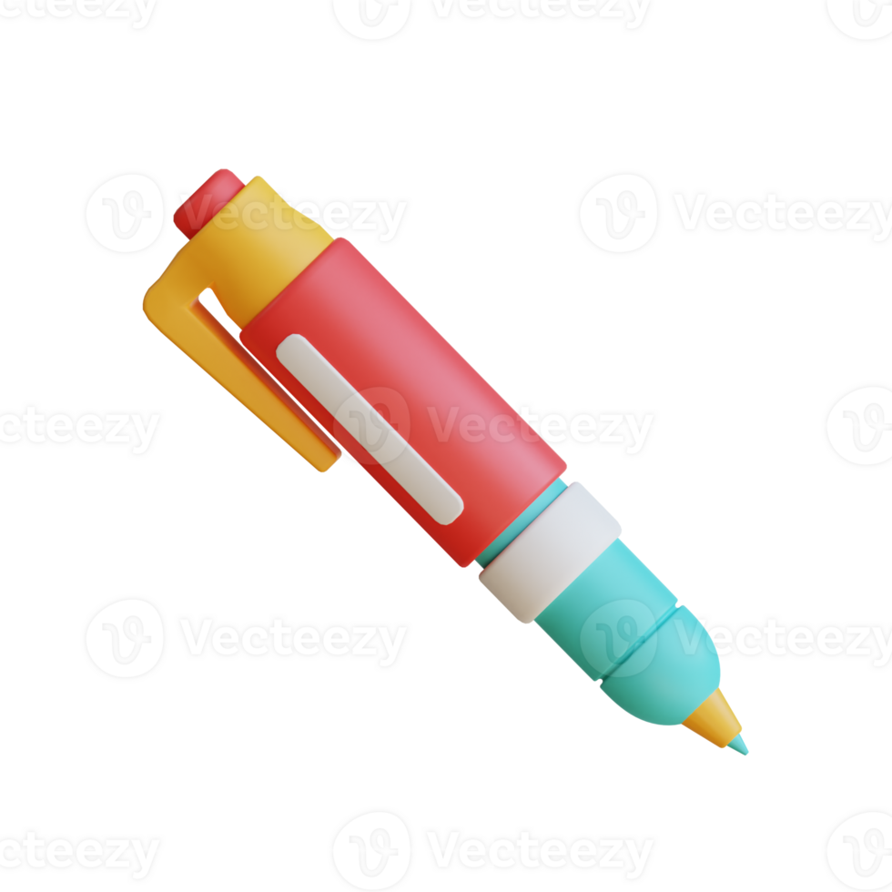 3D illustration of a colorful pen, isolated on a transparent background. png