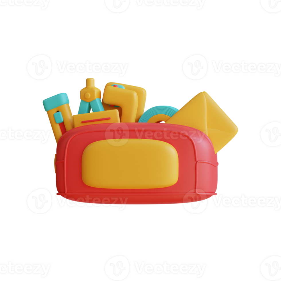 3D toolbox filled with tools, pencil case perfect for DIY and handyman projects. Illustration on a transparent background. png