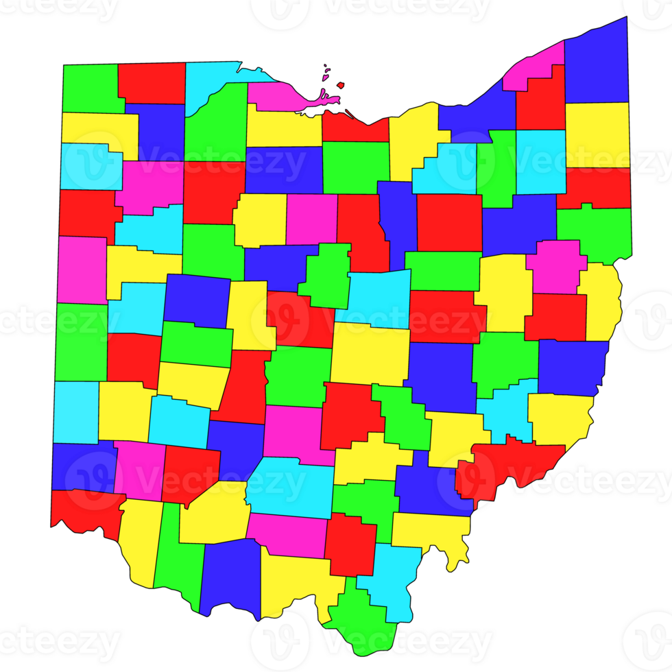 Ohio administrative map. counties map of Ohio with different colours, blank Map, empty map of Ohio png