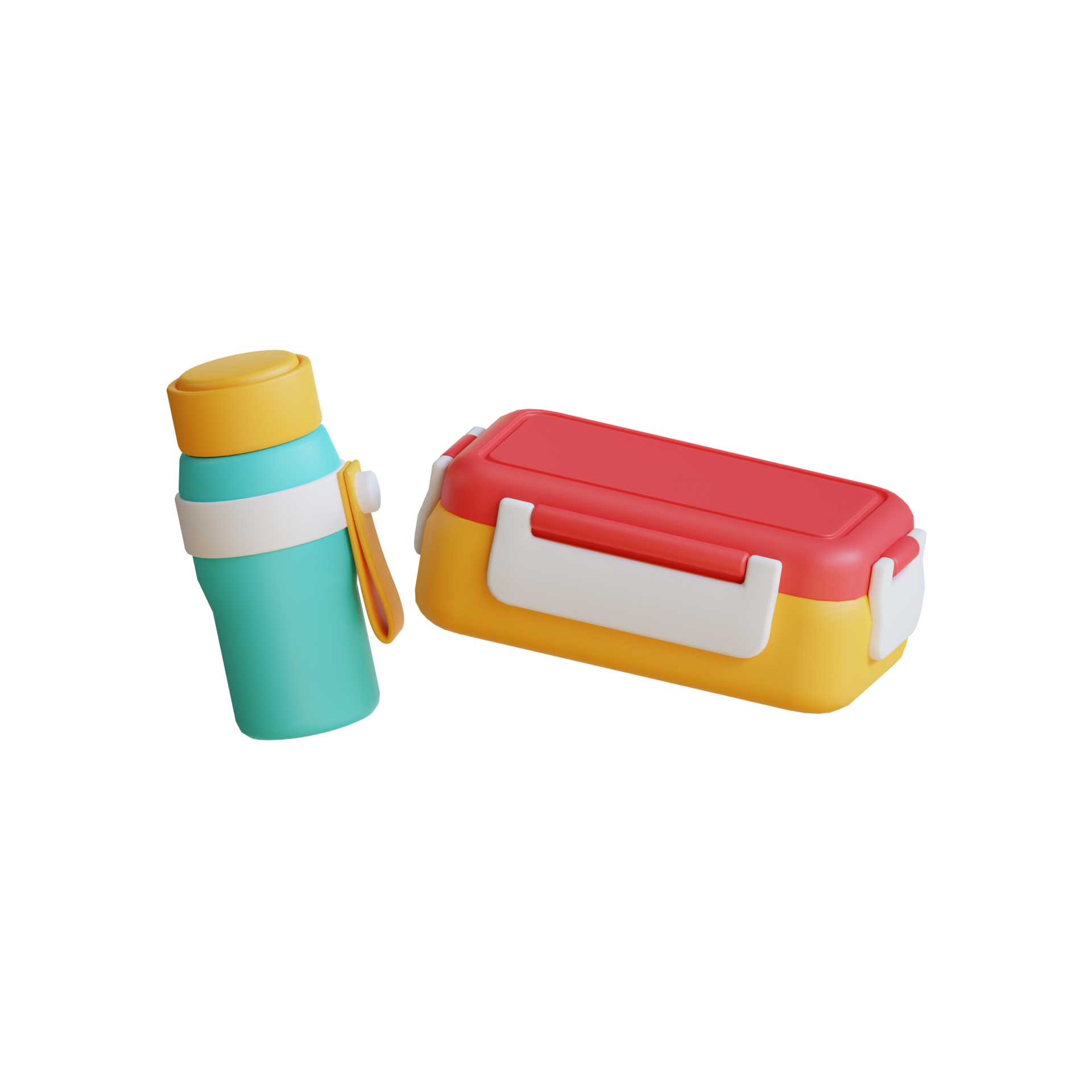 Lunch box with water bottle. School lunch box. 3D Render. 49083920 PNG