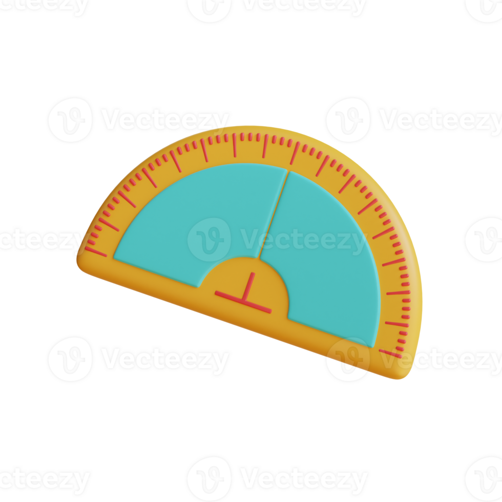 3D illustration of a yellow and blue protractor isolated on a transparent background. png