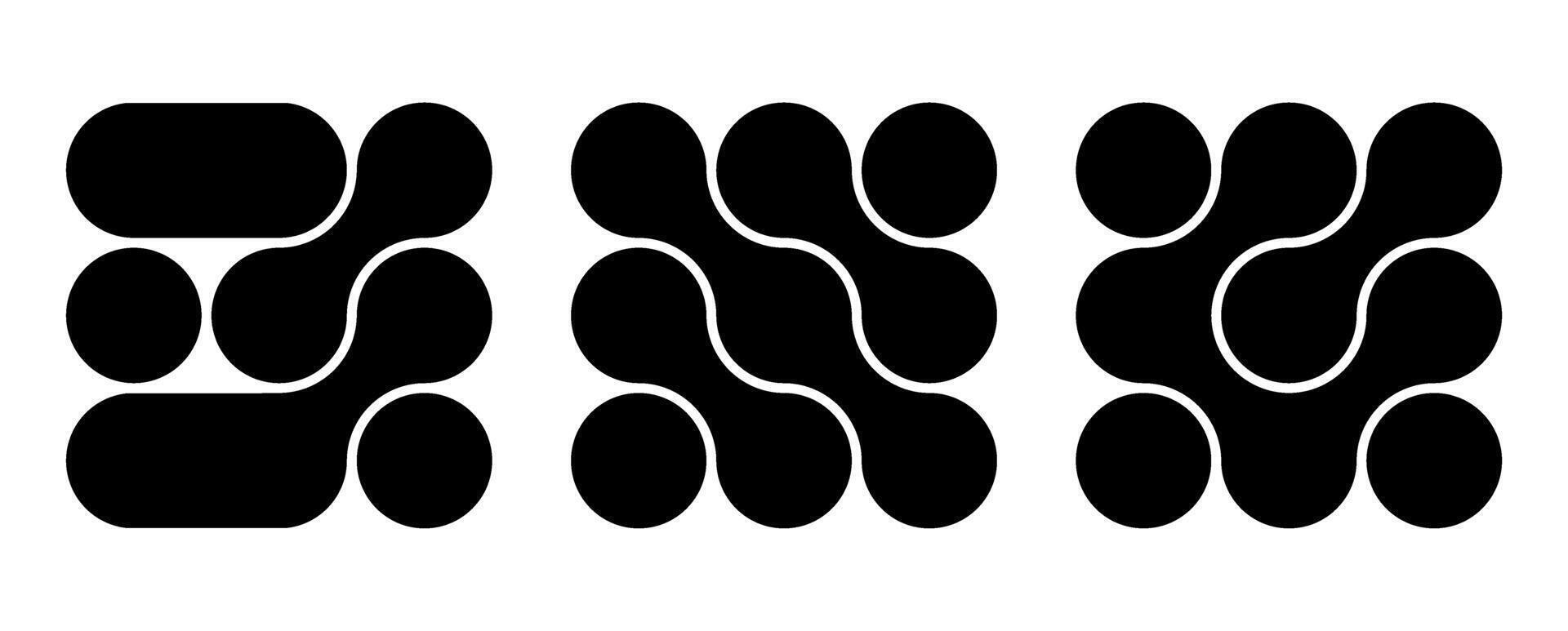 Set of connected black dots. Transition metaballs. Integration symbol. Circles pattern vector