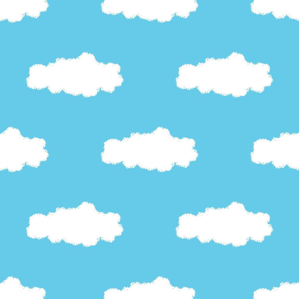 White clouds on blue sky seamless pattern. Chalk drawn clouds vector