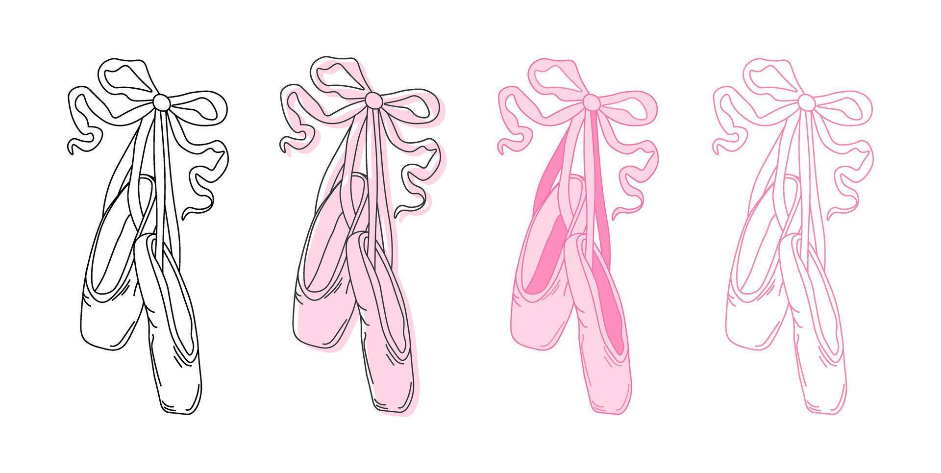 Ballerina pointe shoes with bow. Female ballet slippers for classic elegant dance vector
