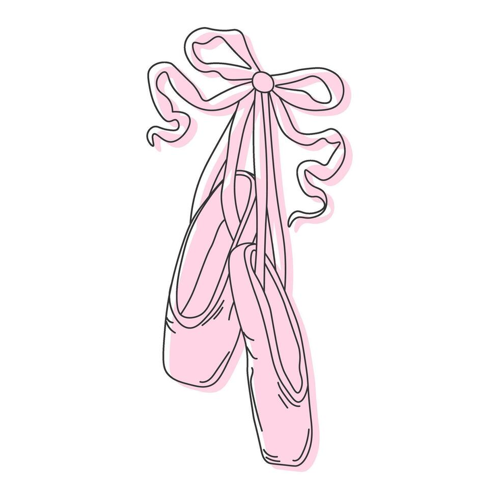 Ballerina pointe shoes with bow. Female pink ballet slippers for classic elegant dance vector
