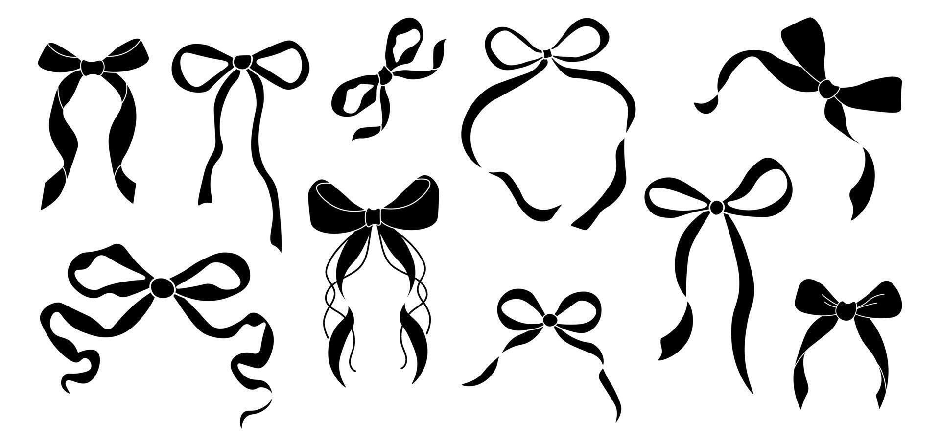 Set of bows. Bowknots for hair decor. Trendy girls hair braiding accessories vector