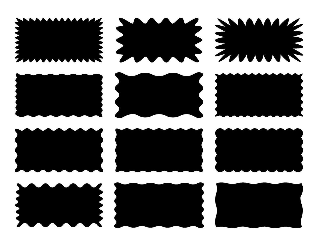 Set of rectangle shape frames with zigzag edge. Uneven zigzag rectangular shapes. Jagged rectangle. Isolated elements for design of text box, badge, banner vector