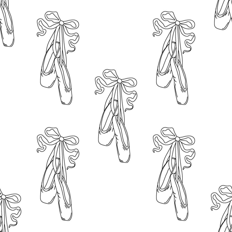 Seamless pattern pointe shoes with bow. Female ballet slippers for classic elegant dance vector