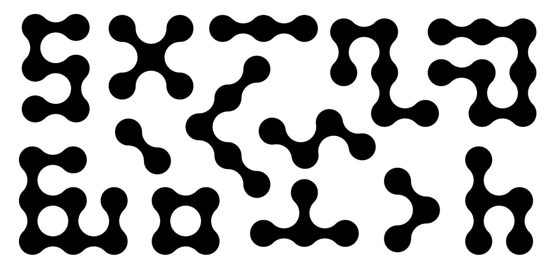 Set of connected black dots. Transition metaballs. Integration symbol. Circles pattern vector