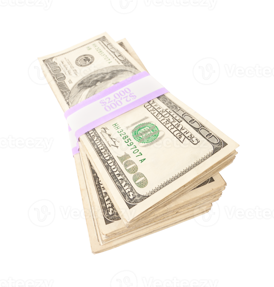 Two Thousand Dollar Stacks of One Hundred Dollar Bills Isolated. Transparent . png