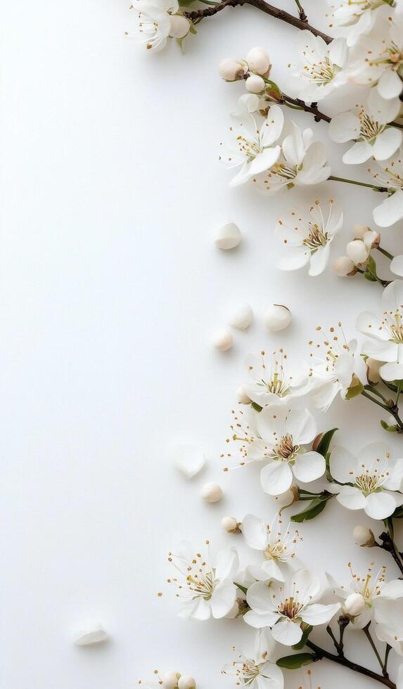 Delicate white flowers arranged on a soft background for an elegant spring display photo