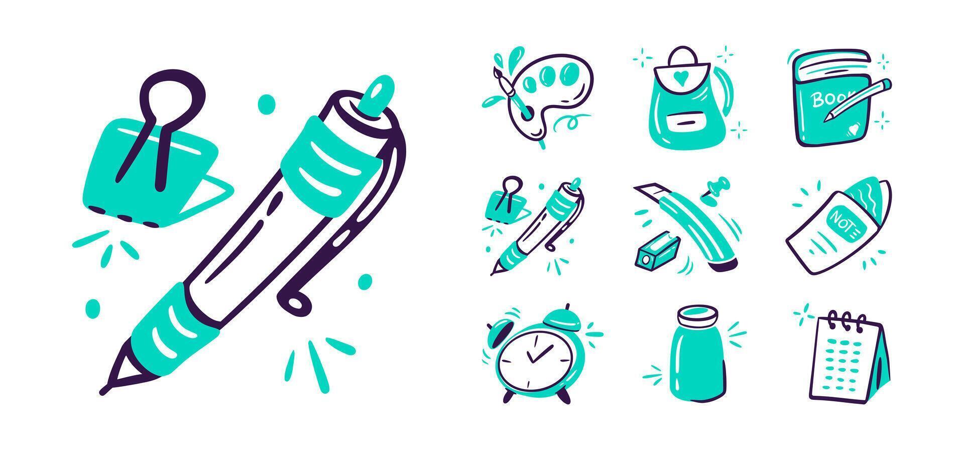 Handdrawn Stationery Supplies Illustration Icon vector