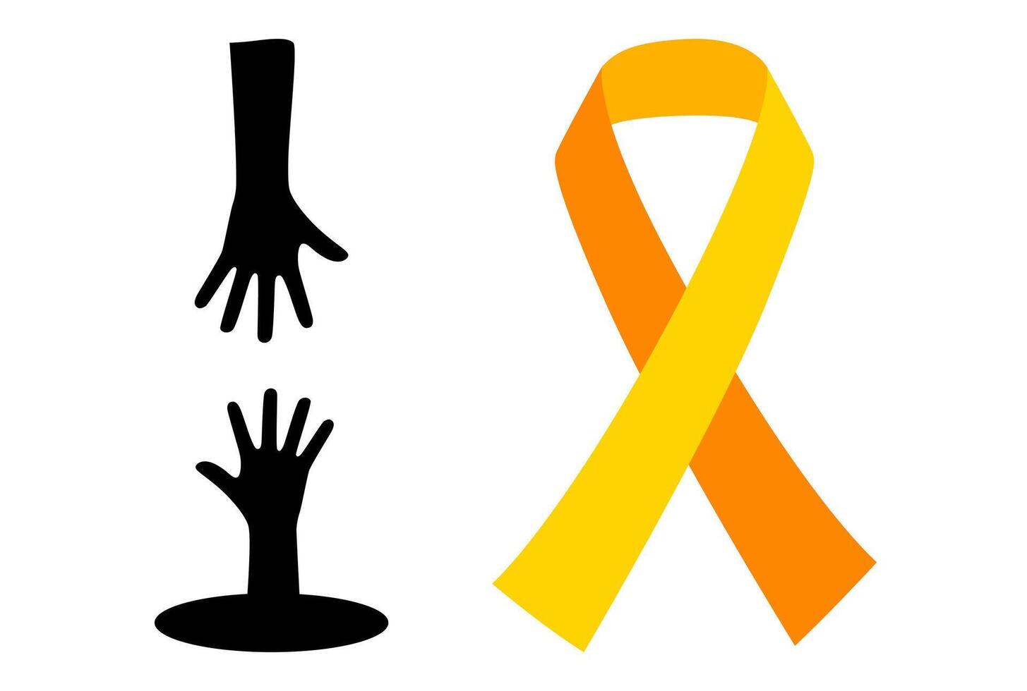 World Suicide Prevention Day, 10 September. Two hands holding and draft with a ribbon of consciousness vector