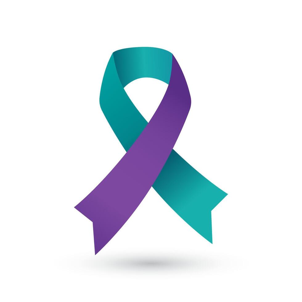 Teal and purple ribbon awareness Domestic Violence, Sexual Assault, Suicide, Surviving Family Members of Suicide. Isolated on white background vector
