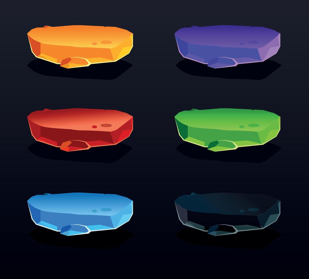 Multicolored bright stone platforms flutter in the air. Stone blocks are floating in the air vector