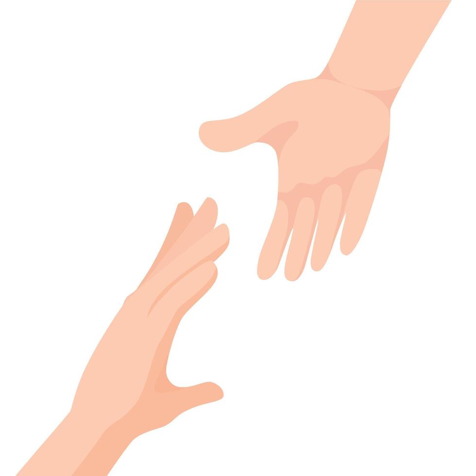 Image of a helping hand. Illustration of hands reaching for each other vector
