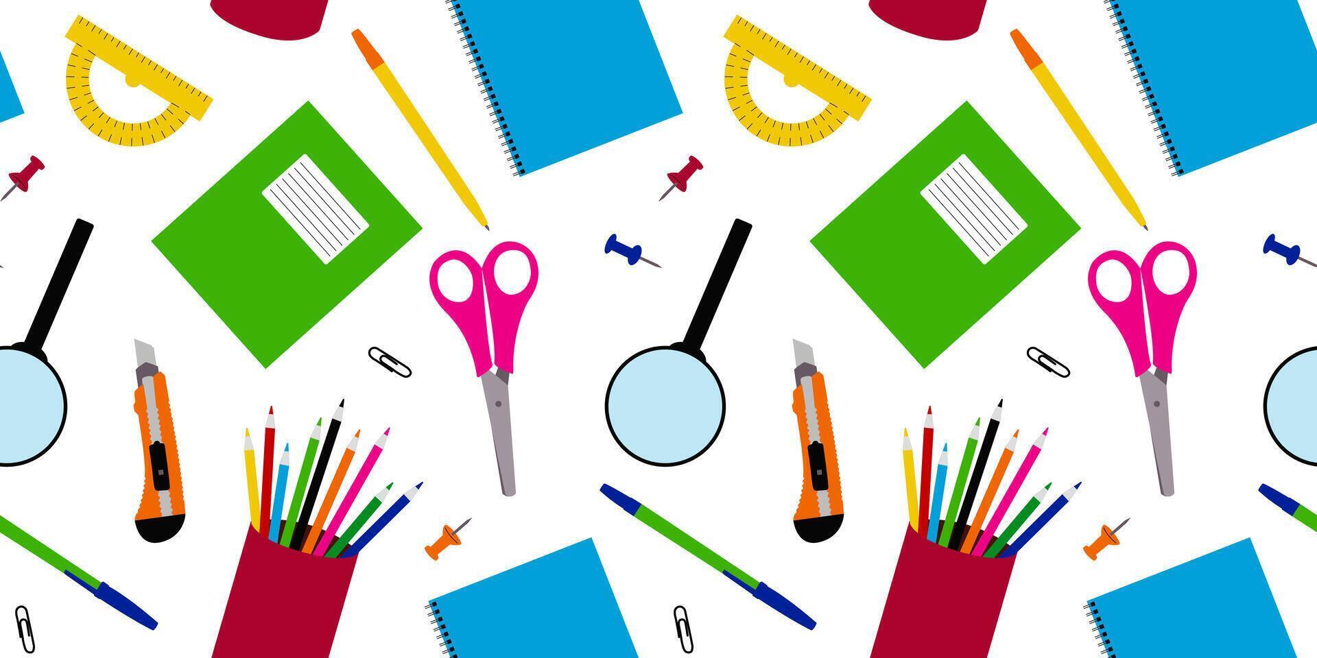 Seamless Pattern of Stationery Office or School Supplies for Textile, Fabric, Wrapping Paper vector
