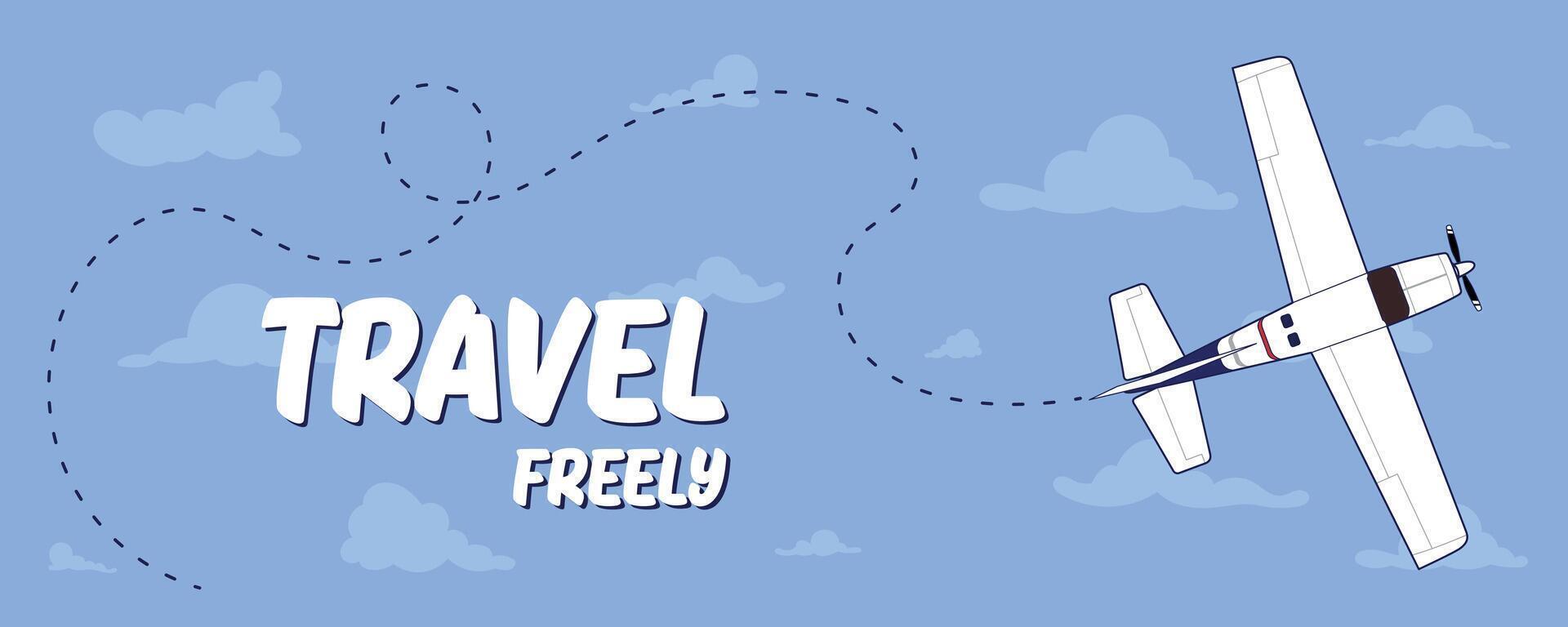 Illustration of a plane flying through the sky with free travel text vector
