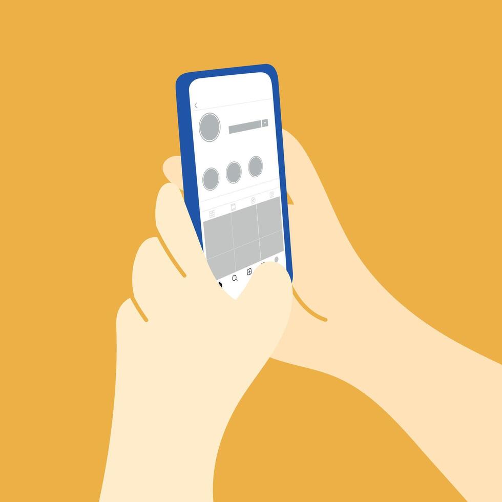hands holding phone browsing social media vector