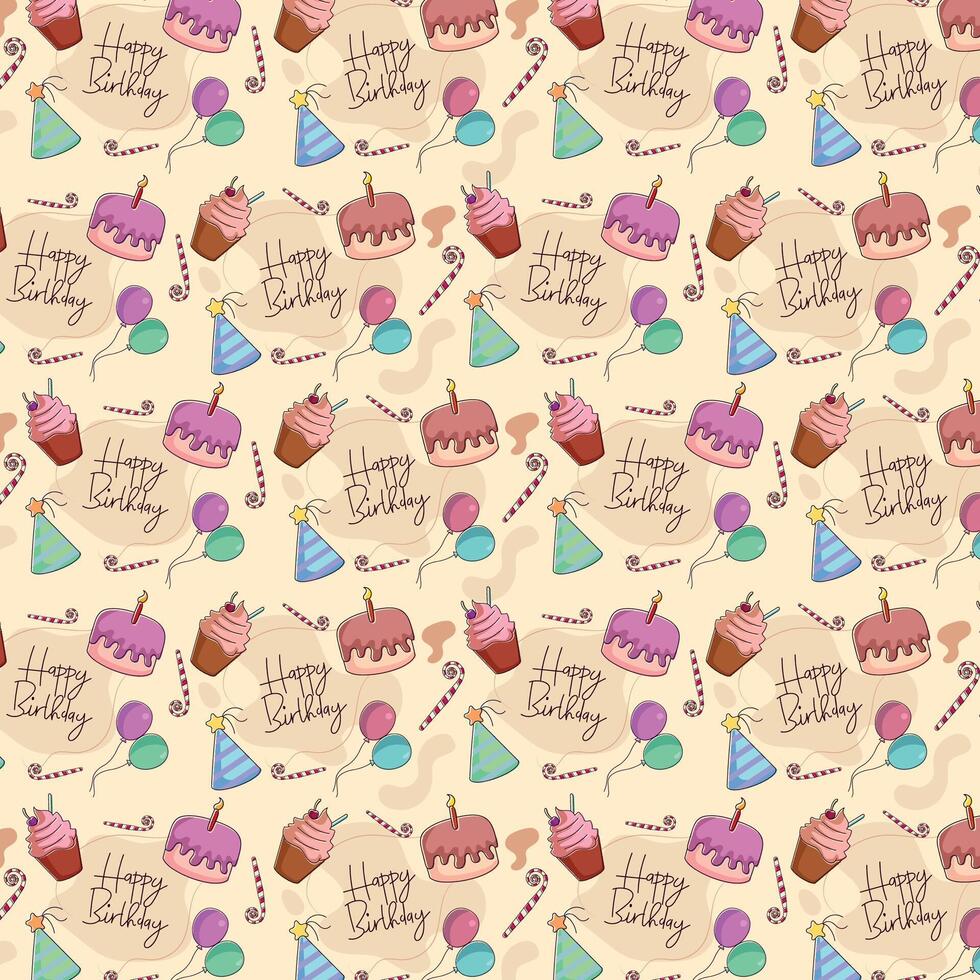 texture with decorative birthday party pattern with cake and balloons vector