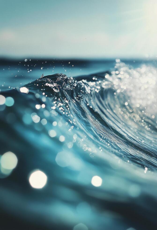 Calm ocean wave glistening under sunlight near the shore in the afternoon photo