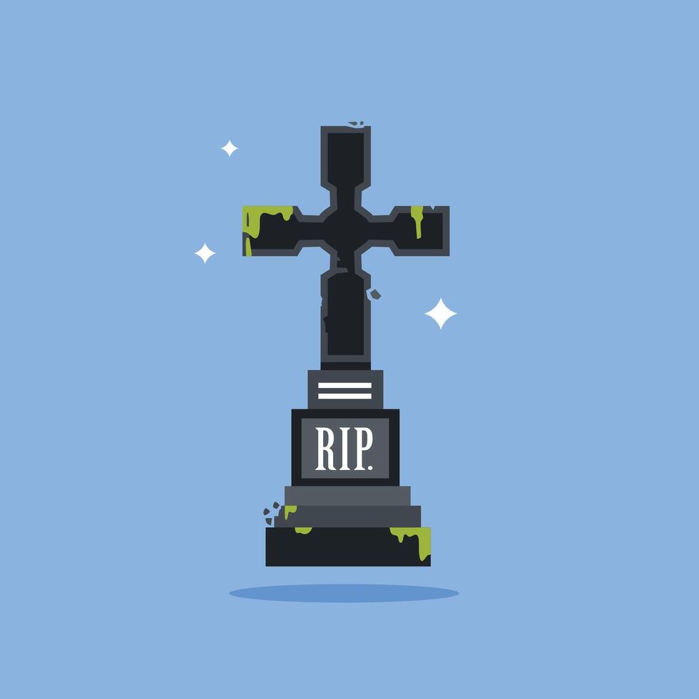 Icon of a grave with a cross headstone. vector