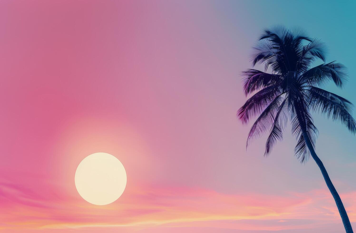 Golden Sunset Over Ocean With Silhouetted Palm Trees at Dusk photo