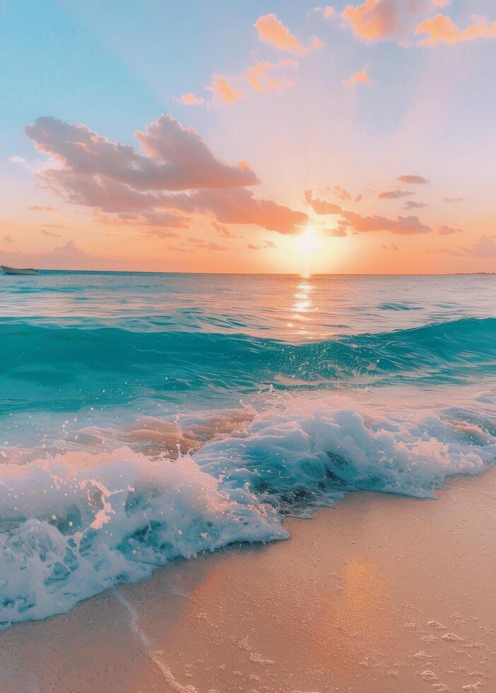 Sunset Over Waves at the Beach With Colorful Sky photo
