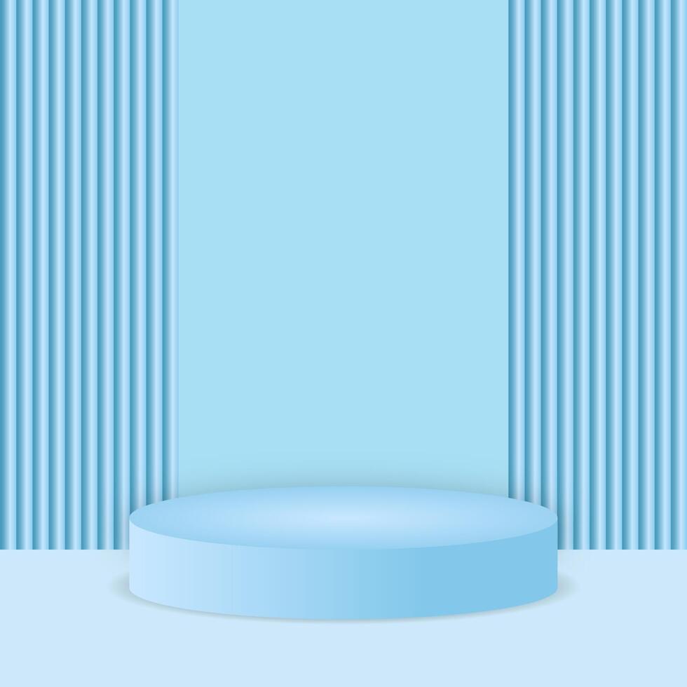 3D background with blue cylinder stand podium wall scene. Pastel minimal mockup product display. Abstract geometric platforms. Stage showcase vector