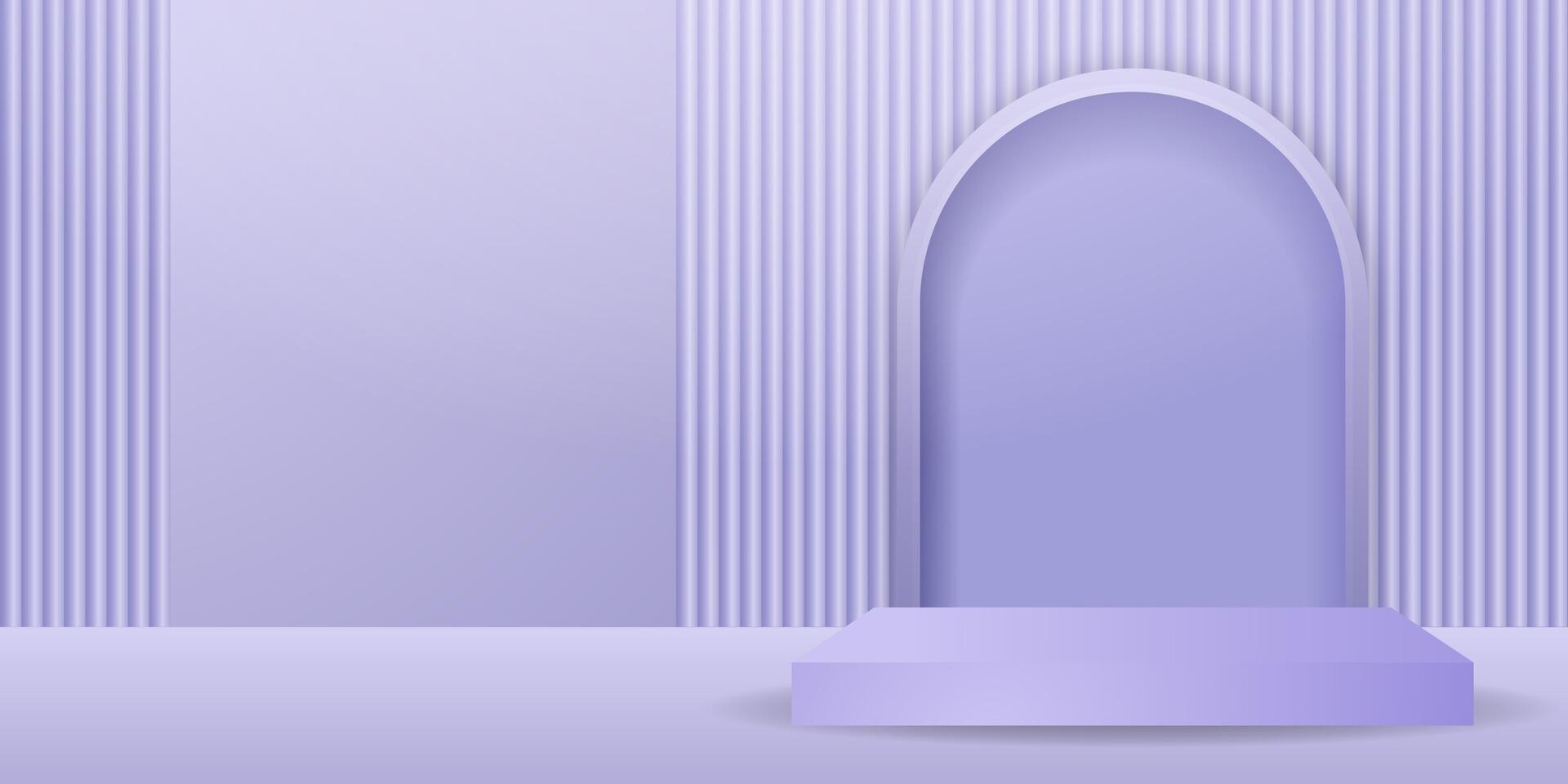 Bright purple 3d pastel podium or pedestal abstract geometric background platform. Purple minimal design concept. Stage podium purple 3d render for product vector