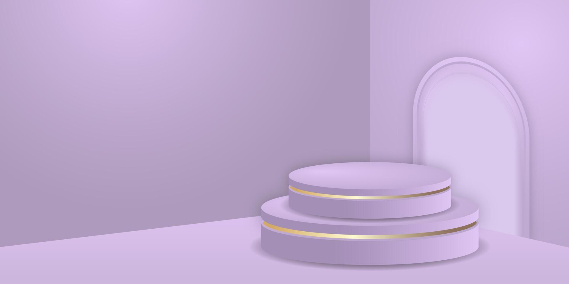 Abstract purple cylinder podium scene background. Product presentation, mock up, show cosmetic product, Podium, stage pedestal or platform vector