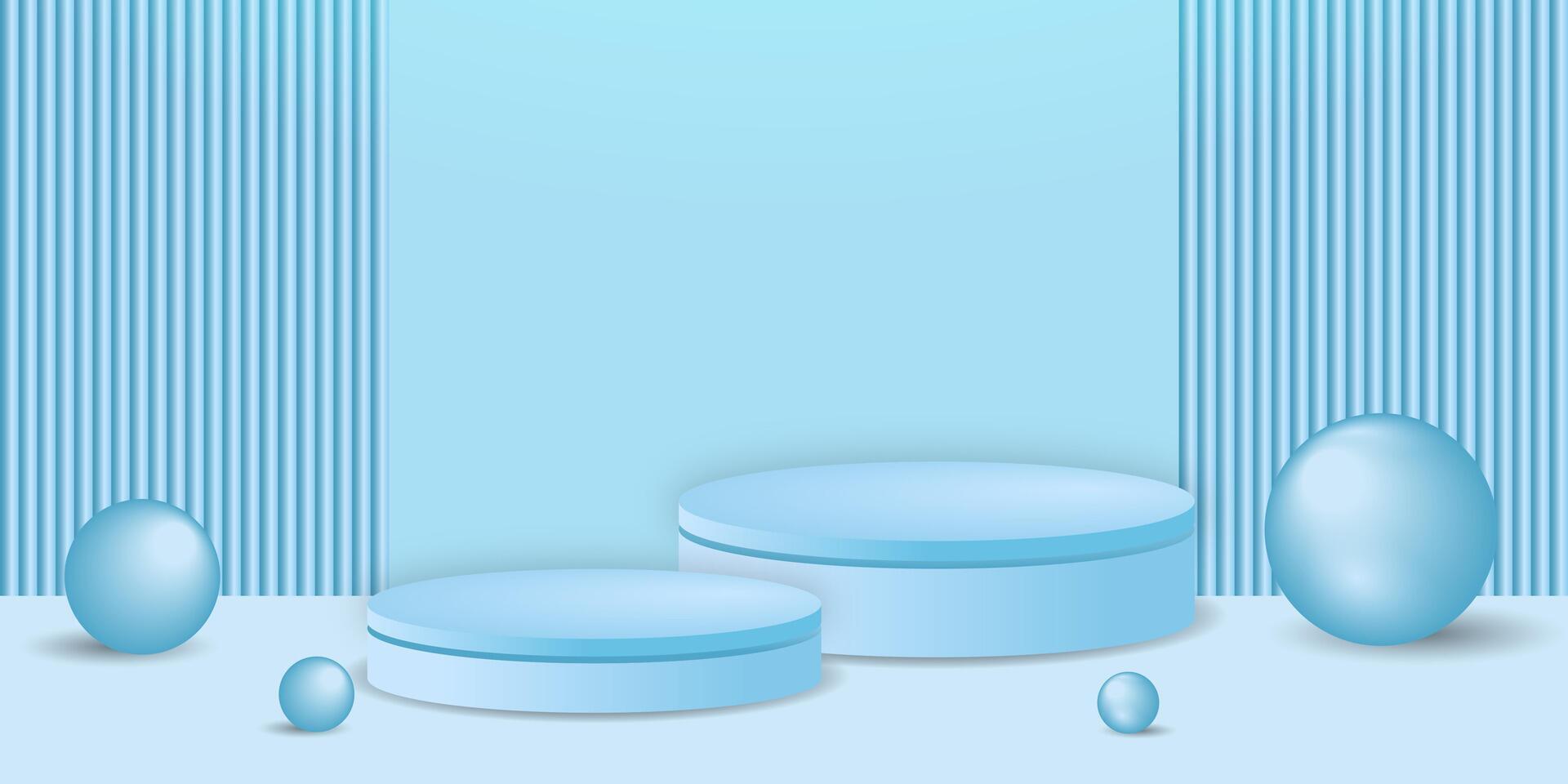 Realistic 3D baby blue cylinder pedestal podium. Pastel blue minimal scene for products showcase, Promotion display vector