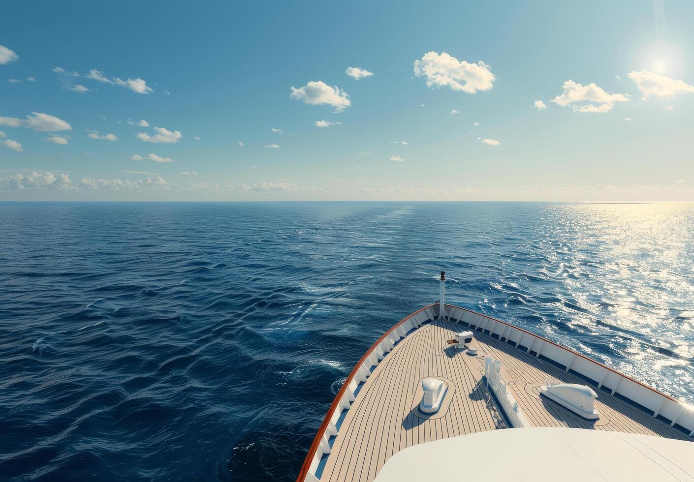 Cruise Ship Deck Overlooking Sparkling Ocean on a Bright Sunny Day photo