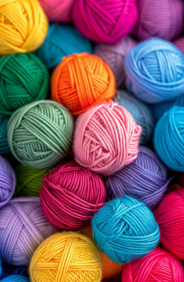 Colorful Yarn Balls in a Masterful Arrangement at Craft Supply Store photo