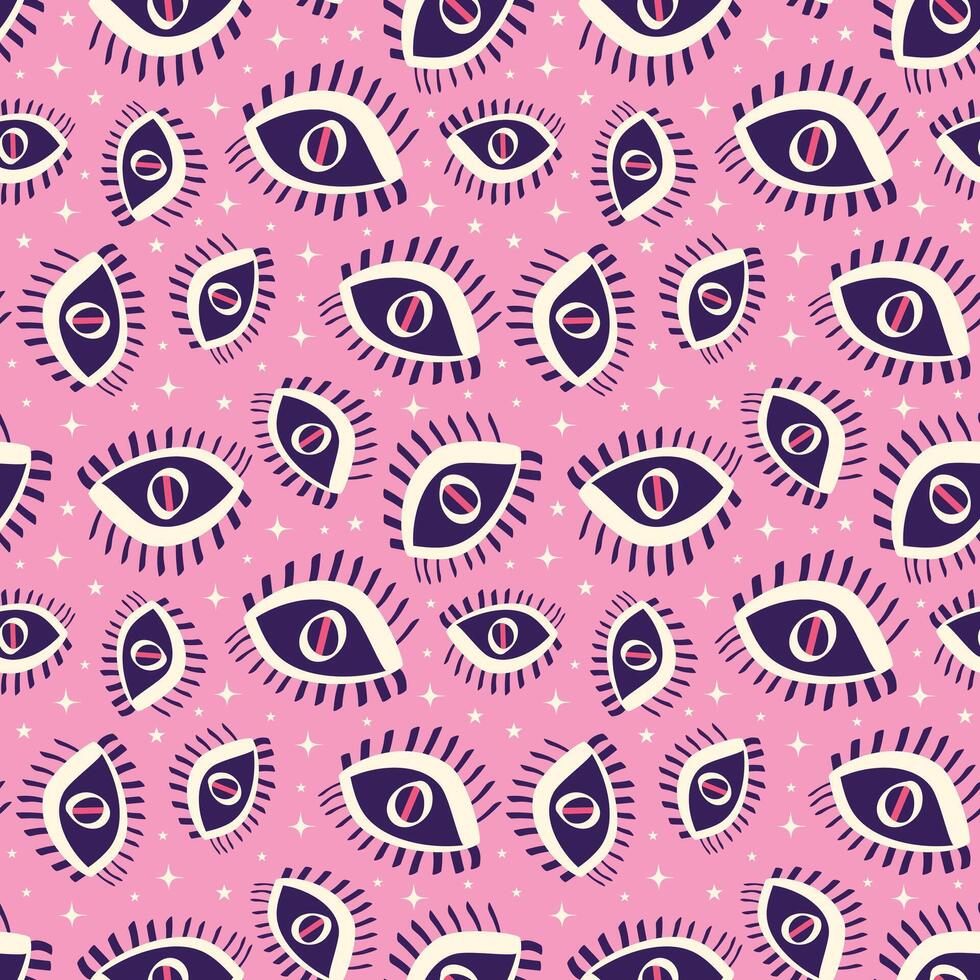 Pink Vibrant Feminine Aesthetic pattern with abstract painted faces and rose flowers vector