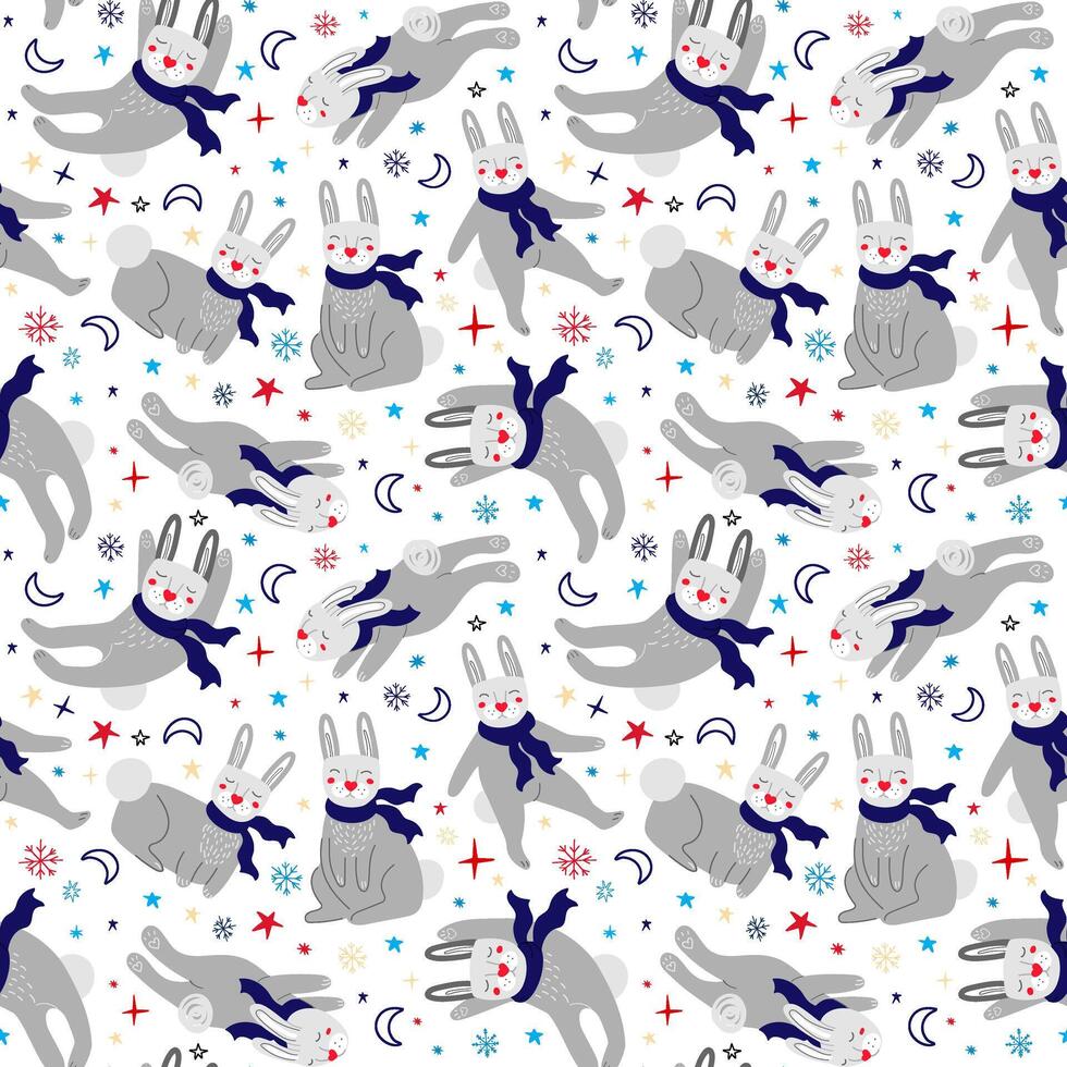 Seamless pattern with rabbits in scarves vector