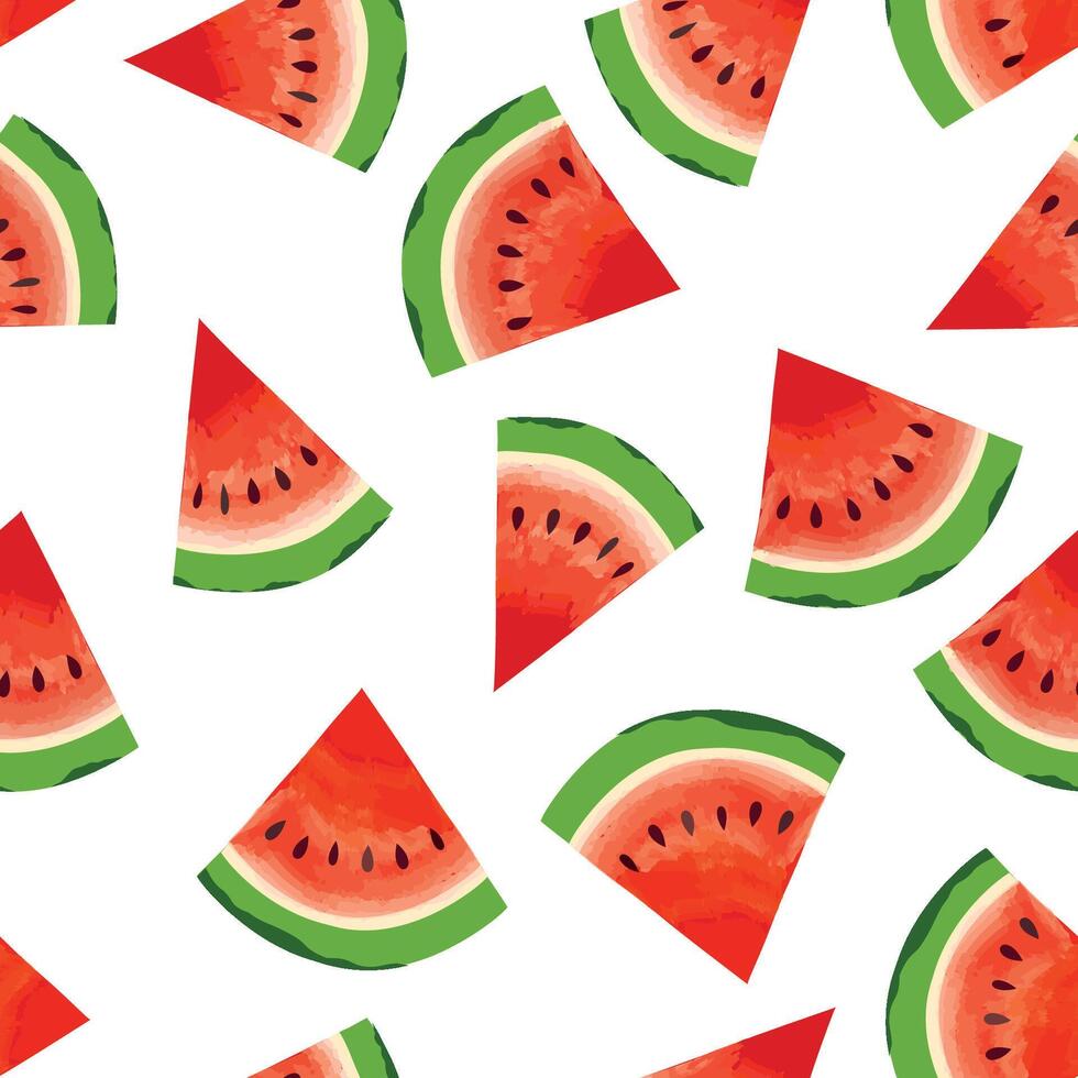 Fruit pattern. Watermelon sliced pieces seamless summer food background. vector
