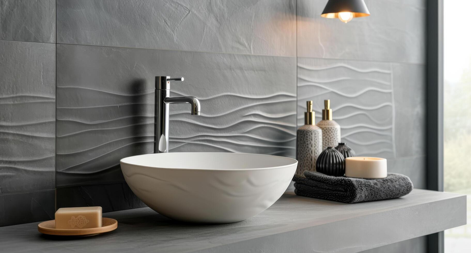 Modern Bathroom Sink Design With Textured Wall and Minimalist Decor photo