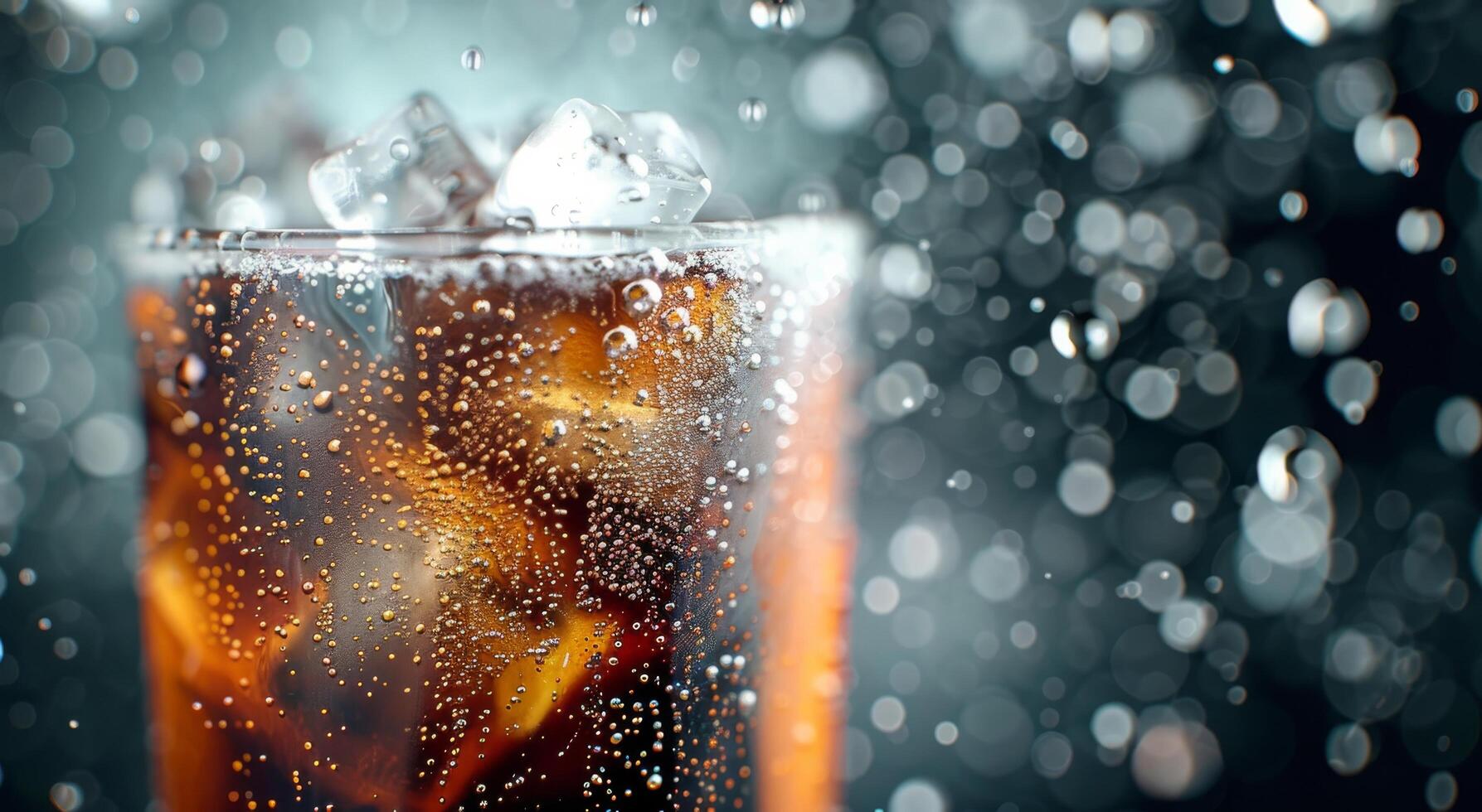 Refreshing Drink With Ice in Raindrops on a Dark Background photo