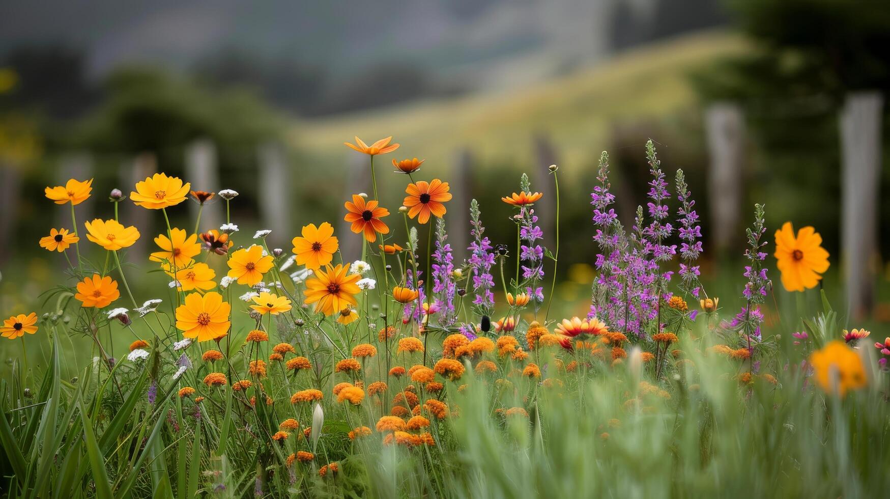 Vibrant Wildflower Meadow in Springtime With Colorful Blooms photo