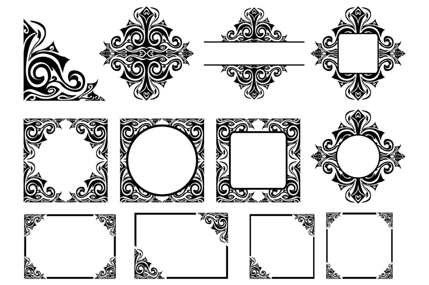 Set Of black Modern Swirl Border Frame Ornament vector