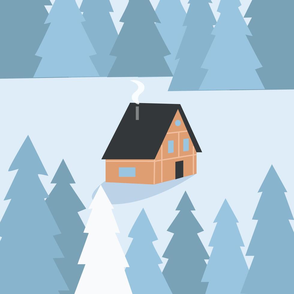 Cute house in in snowy forest vector
