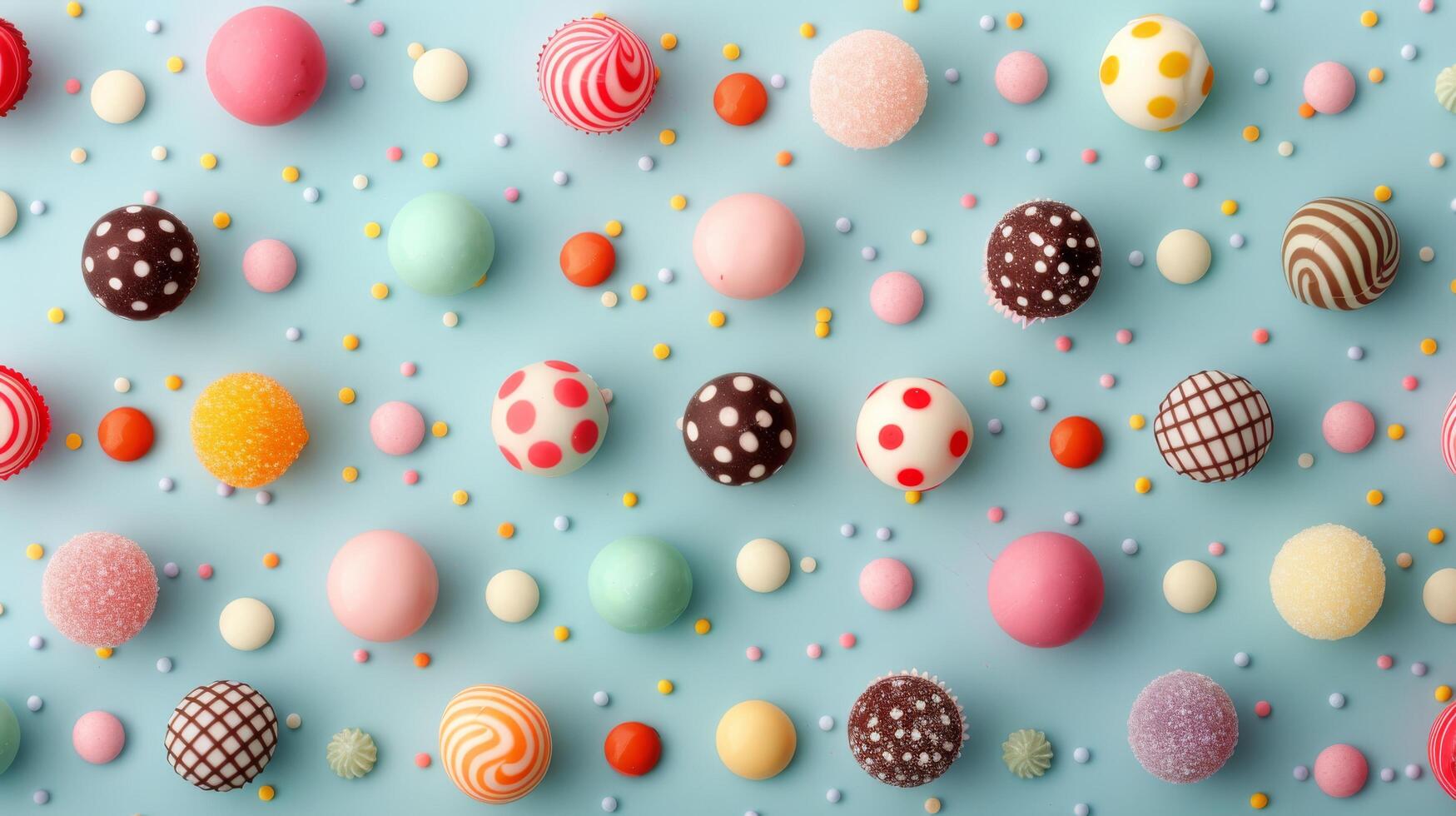 Colorful Candy Display on Light Blue Background With Various Shapes and Textures photo